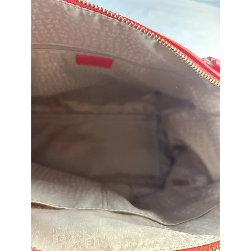 Kate Spade New York Red Pebbled Leather Satchel Tote Shoulder‎ Bag Gold Logo